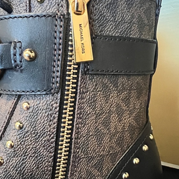 Michael Kors Brown and Gold Combat Boots with Luxe Details - Picture 2 of 8